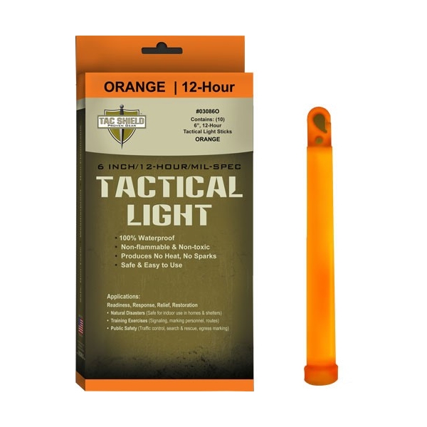 Tac Shield Tactical Light - Stick 12 Hour 6" Orange 10pk