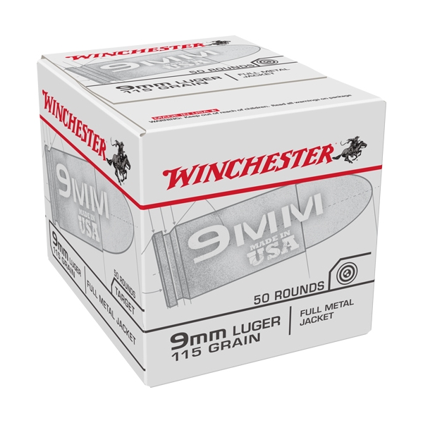 Winchester Usa 9mm Luger - 50rd 20bx/cs 115gr Fmj-rn