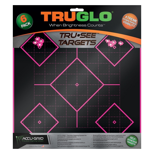 Truglo Tru-see Reactive Target - 5 Daimond 6-pack Pink
