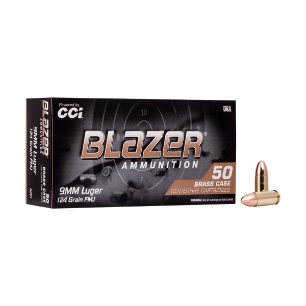 Cci 9mm Luger 124gr Fmj Blazer - 50rd 20bx/cs Brass