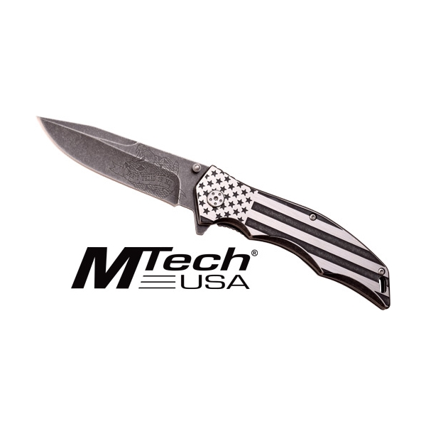 Mc Mtech 3.75" Drop Point - Folder Black/white Flag Ss