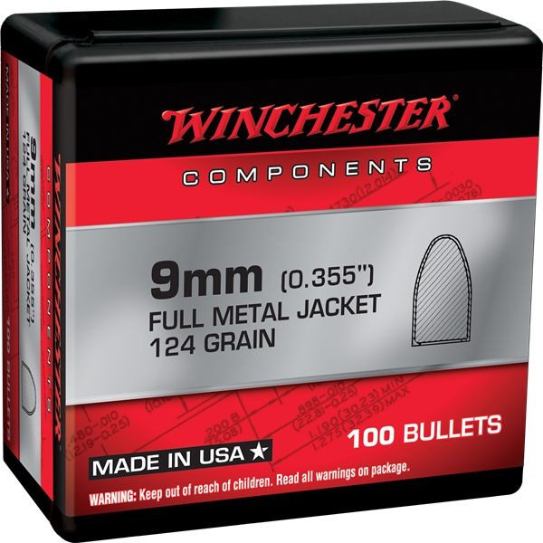 Winchester Ammo Centerfire Handgun, Win Wb9mc124x  Bul 9mm   124 Fmj         100/10